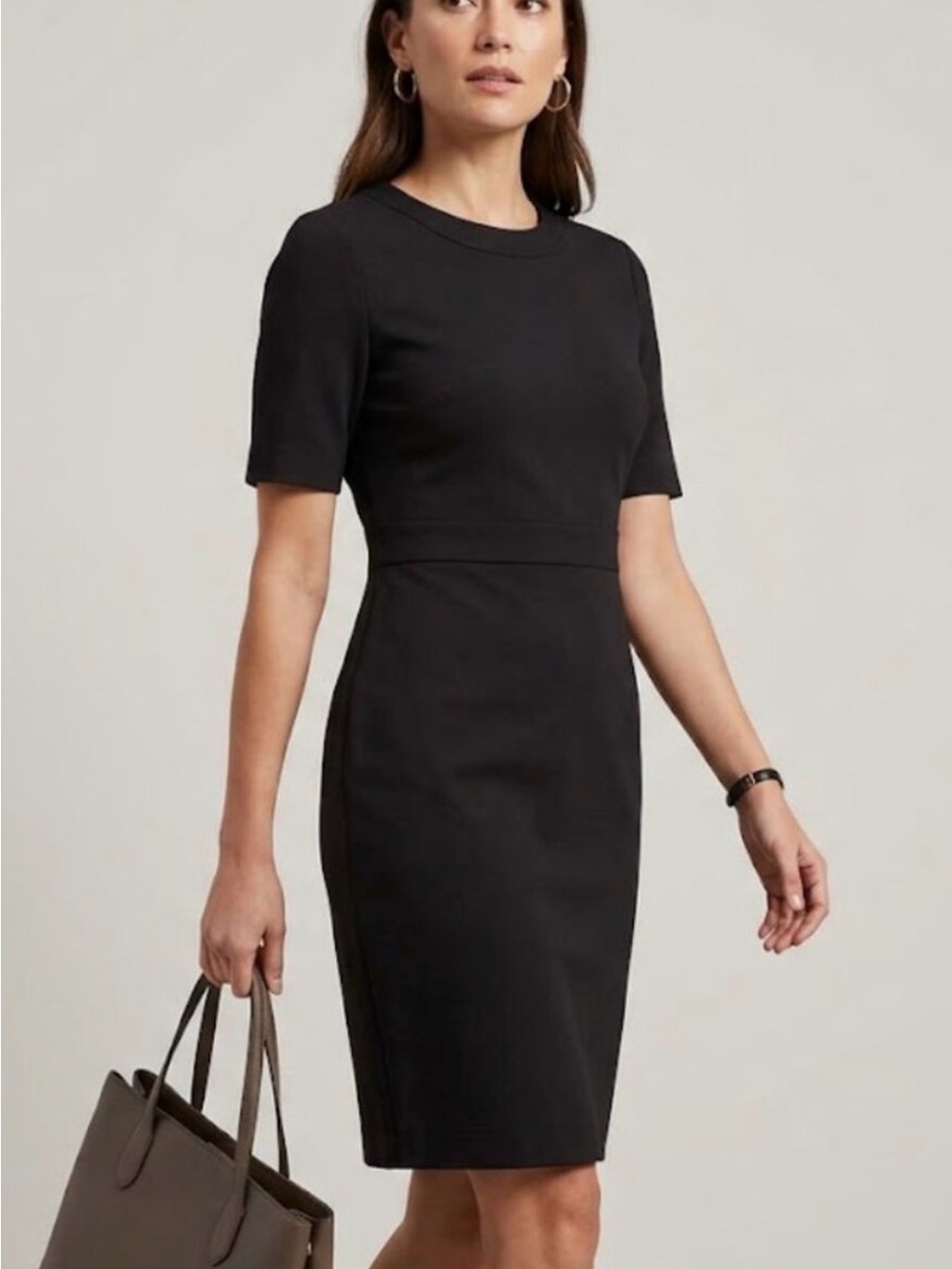 Banana Republic Black Short-Sleeve Midi Sheath Dress